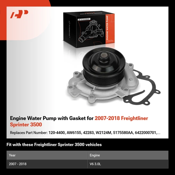 Engine Water Pump with Gasket for 2007-2018 Freightliner Sprinter 3500