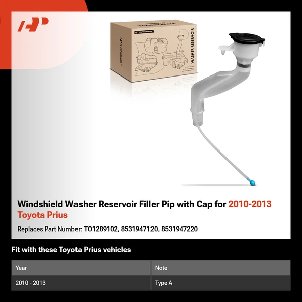 Windshield Washer Reservoir Filler Pip with Cap for 2010-2013 Toyota Prius