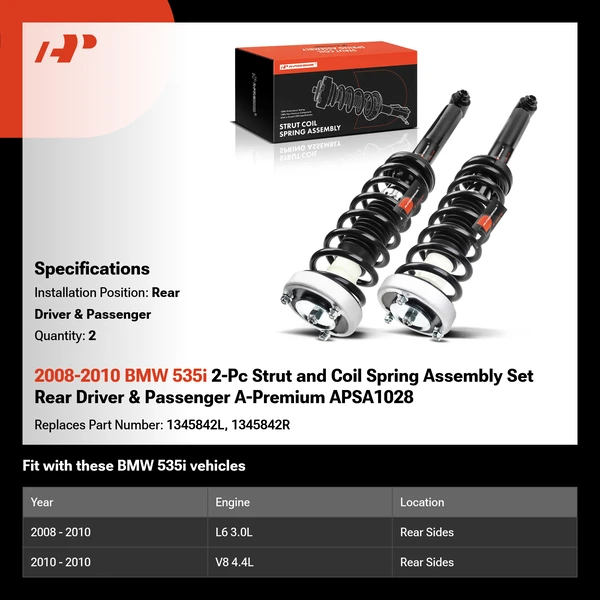 2008-2010 BMW 535i 2-Pc Strut and Coil Spring Assembly Set Rear Driver & Passenger A-Premium APSA1028