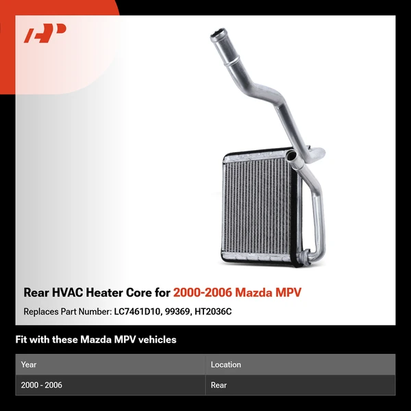 Rear HVAC Heater Core for 2000-2006 Mazda MPV