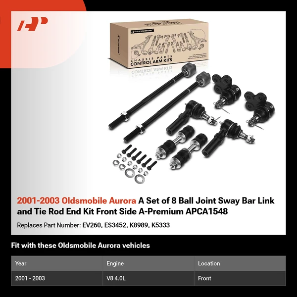 2001-2003 Oldsmobile Aurora A Set of 8 Ball Joint Sway Bar Link and Tie Rod End Kit Front Side A-Premium APCA1548