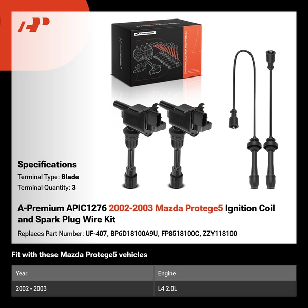 A-Premium APIC1276 2002-2003 Mazda Protege5 Ignition Coil and Spark Plug Wire Kit
