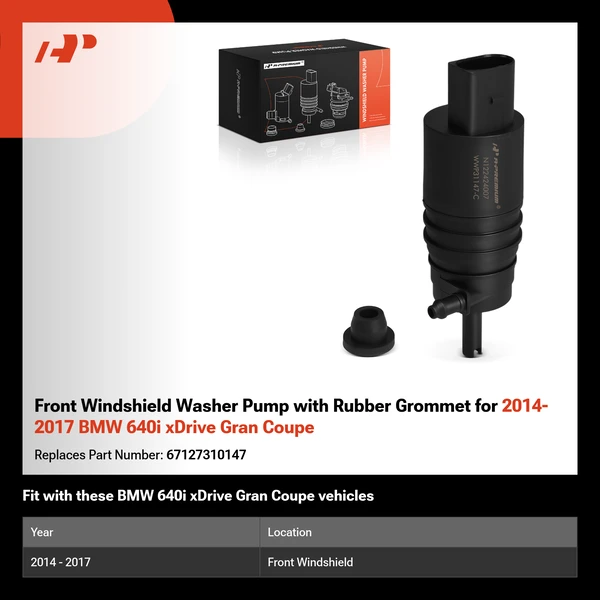 Front Windshield Washer Pump with Rubber Grommet for 2014-2017 BMW 640i xDrive Gran Coupe