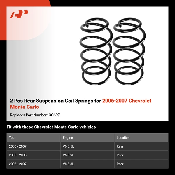 2 Pcs Rear Suspension Coil Springs for 2006-2007 Chevrolet Monte Carlo