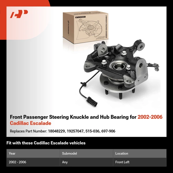 Front Passenger Steering Knuckle and Hub Bearing for 2002-2006 Cadillac Escalade