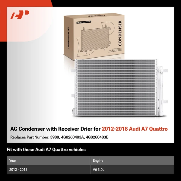 AC Condenser with Receiver Drier for 2012-2018 Audi A7 Quattro