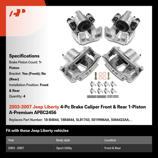 2003-2007 Jeep Liberty 4-Pc Brake Caliper Front & Rear 1-Piston A-Premium APBC2456