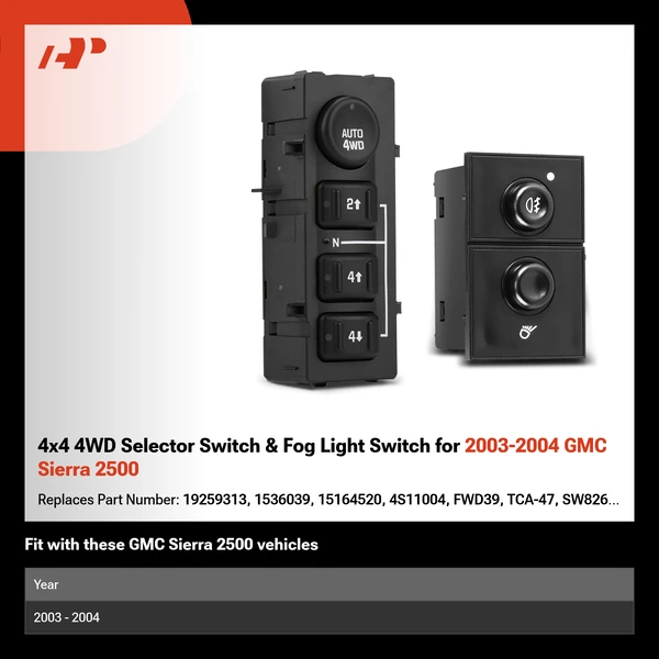 4x4 4WD Selector Switch & Fog Light Switch for 2003-2004 GMC Sierra 2500