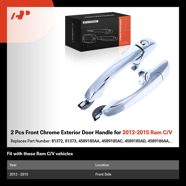 2 Pcs Front Chrome Exterior Door Handle for 2012-2015 Ram C/V
