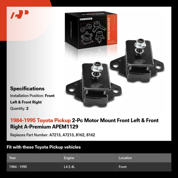 1984-1995 Toyota Pickup 2-Pc Motor Mount Front Left & Front Right A-Premium APEM1129