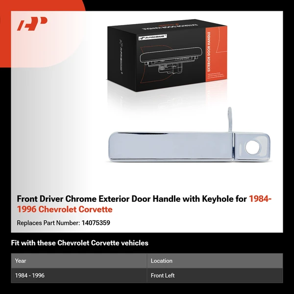 Front Driver Chrome Exterior Door Handle with Keyhole for 1984-1996 Chevrolet Corvette