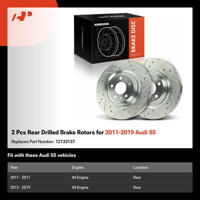 2 Pcs Rear Drilled Brake Rotors for 2011-2019 Audi S5