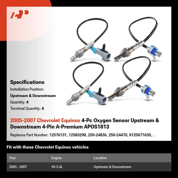 2005-2007 Chevrolet Equinox 4-Pc Oxygen Sensor Upstream & Downstream 4-Pin A-Premium APOS1813