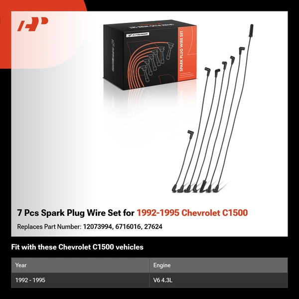 7 Pcs Spark Plug Wire Set for 1992-1995 Chevrolet C1500