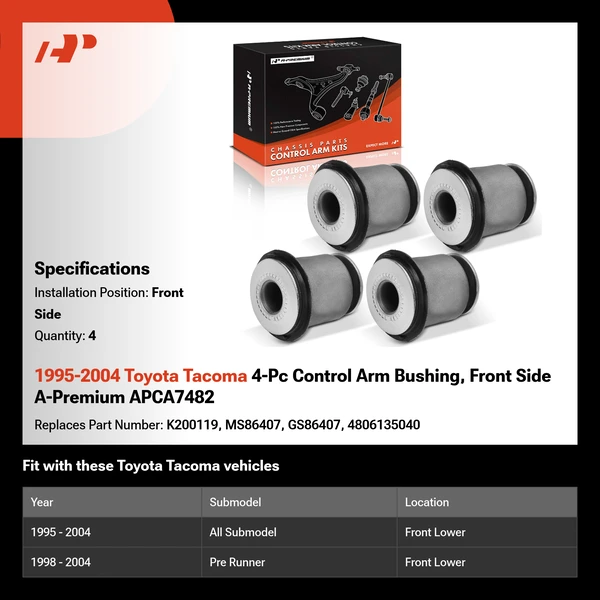1995-2004 Toyota Tacoma 4-Pc Control Arm Bushing, Front Side A-Premium APCA7482