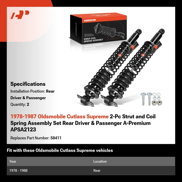 1978-1987 Oldsmobile Cutlass Supreme 2-Pc Strut and Coil Spring Assembly Set Rear Driver & Passenger A-Premium APSA2123