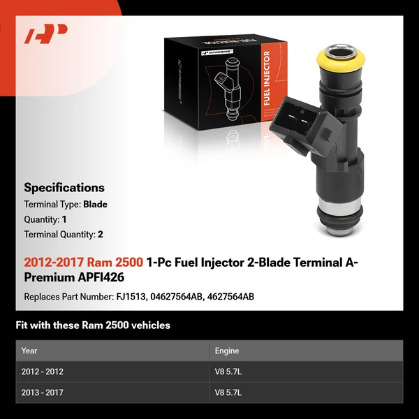 2012-2017 Ram 2500 1-Pc Fuel Injector 2-Blade Terminal A-Premium APFI426
