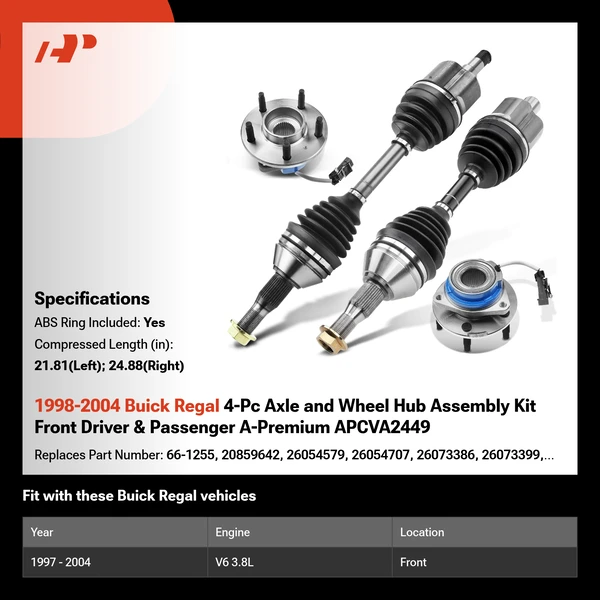 1998-2004 Buick Regal 4-Pc Axle and Wheel Hub Assembly Kit Front Driver & Passenger A-Premium APCVA2449