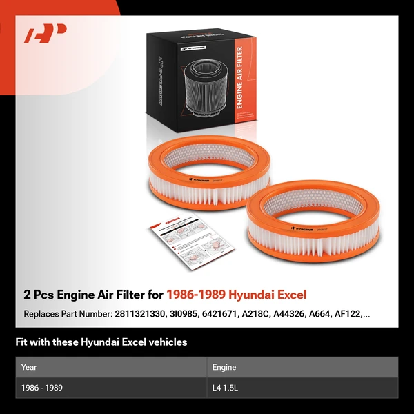 2 Pcs Engine Air Filter for 1986-1989 Hyundai Excel