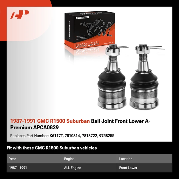 1987-1991 GMC R1500 Suburban Ball Joint Front Lower A-Premium APCA0829