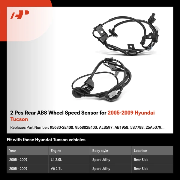 2 Pcs Rear ABS Wheel Speed Sensor for 2005-2009 Hyundai Tucson
