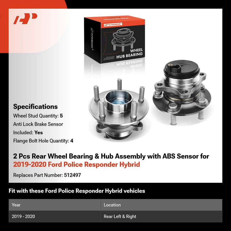 2 Pcs Rear Wheel Bearing & Hub Assembly with ABS Sensor for 2019-2020 Ford Police Responder Hybrid