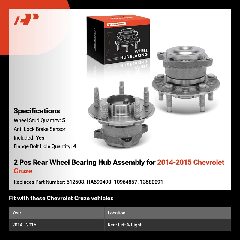 2 Pcs Rear Wheel Bearing Hub Assembly for 2014-2015 Chevrolet Cruze