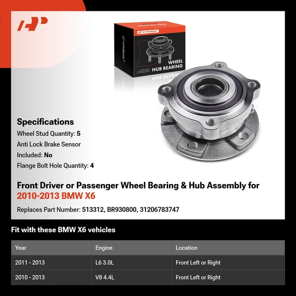 Front Driver or Passenger Wheel Bearing & Hub Assembly for 2010-2013 BMW X6
