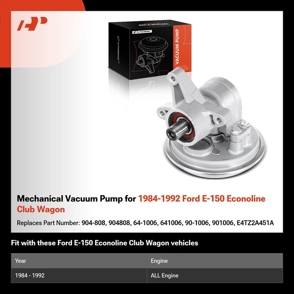 Mechanical Vacuum Pump for 1984-1992 Ford E-150 Econoline Club Wagon