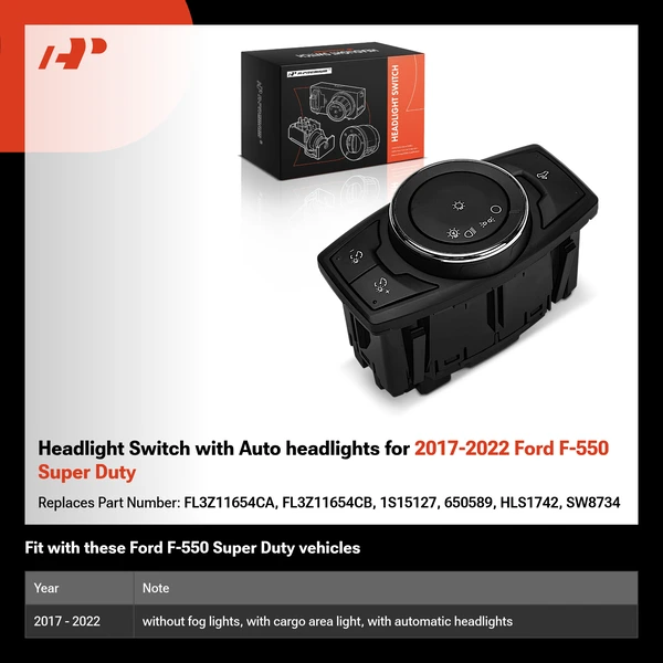 Headlight Switch with Auto headlights for 2017-2022 Ford F-550 Super Duty
