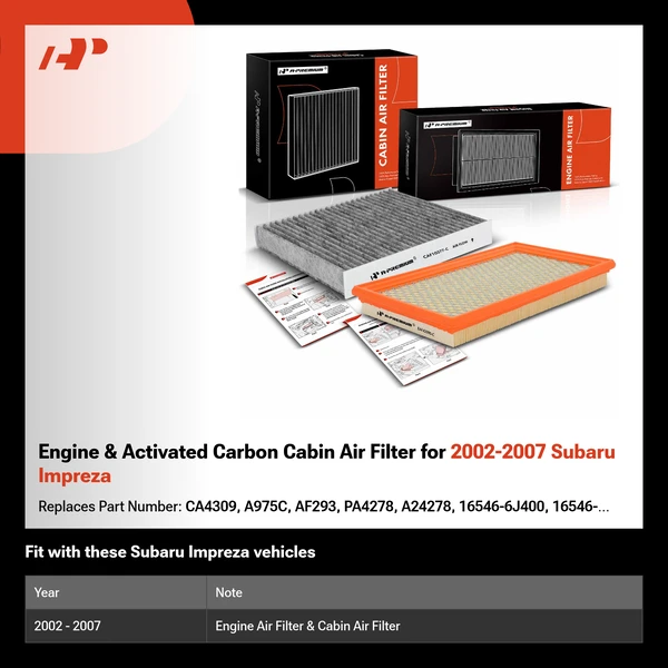 Engine & Activated Carbon Cabin Air Filter for 2002-2007 Subaru Impreza