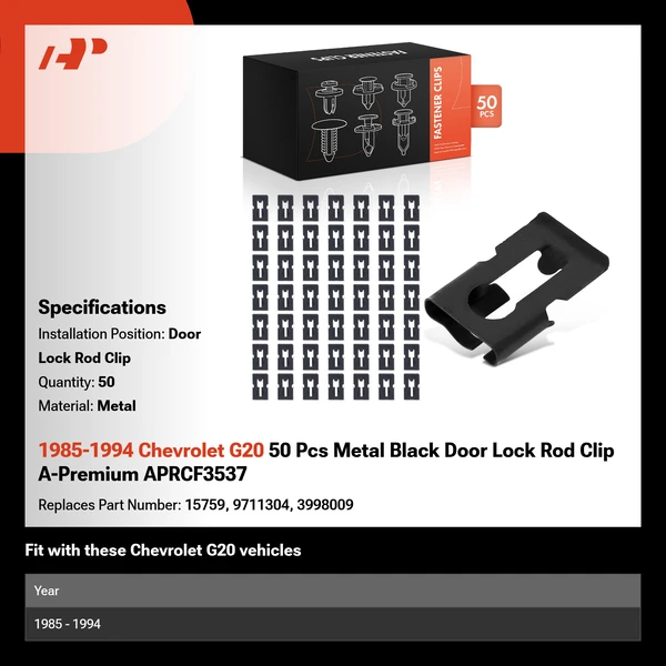 1985-1994 Chevrolet G20 50 Pcs Metal Black Door Lock Rod Clip A-Premium APRCF3537
