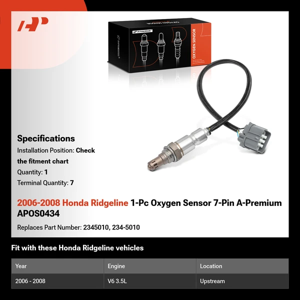 2006-2008 Honda Ridgeline 1-Pc Oxygen Sensor 7-Pin A-Premium APOS0434