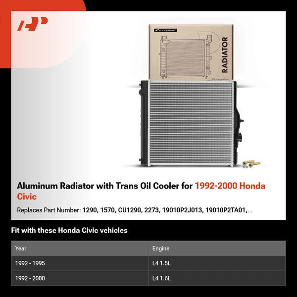 Aluminum Radiator with Trans Oil Cooler for 1992-2000 Honda Civic