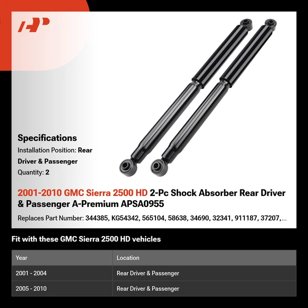 2001-2010 GMC Sierra 2500 HD 2-Pc Shock Absorber Rear Driver & Passenger A-Premium APSA0955