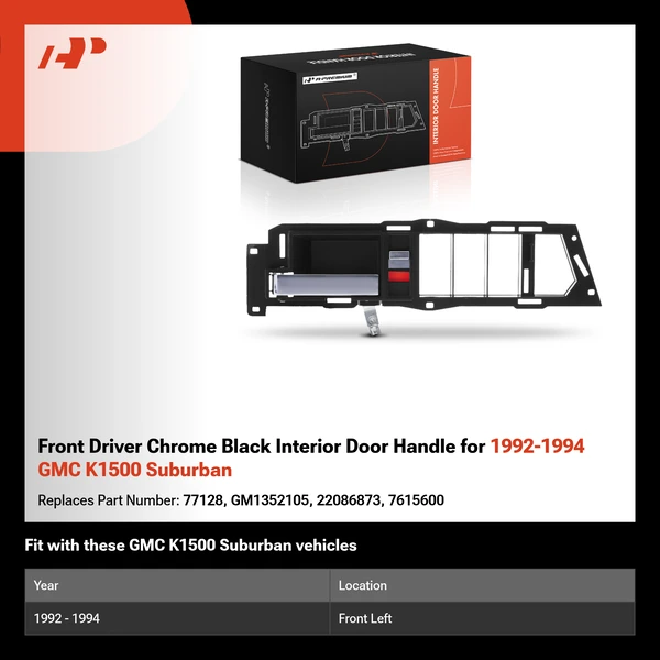 Front Driver Chrome Black Interior Door Handle for 1992-1994 GMC K1500 Suburban