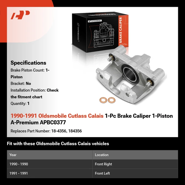 1990-1991 Oldsmobile Cutlass Calais 1-Pc Brake Caliper 1-Piston A-Premium APBC0377