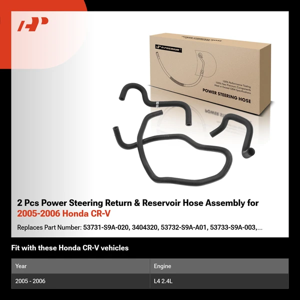 2 Pcs Power Steering Return & Reservoir Hose Assembly for 2005-2006 Honda CR-V