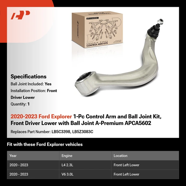 2020-2023 Ford Explorer 1-Pc Control Arm and Ball Joint Kit, Front Driver Lower with Ball Joint A-Premium APCA5602