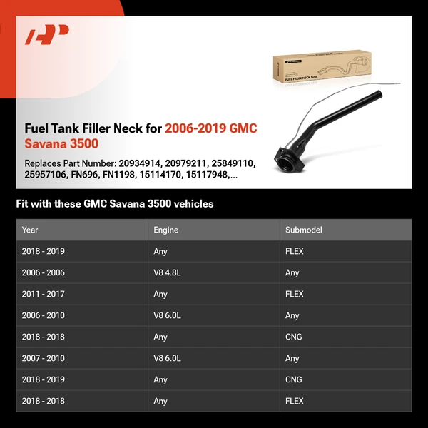 Fuel Tank Filler Neck for 2006-2019 GMC Savana 3500