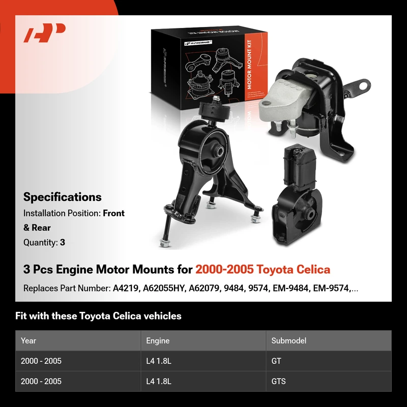 3 Pcs Engine Motor Mounts for 2000-2005 Toyota Celica