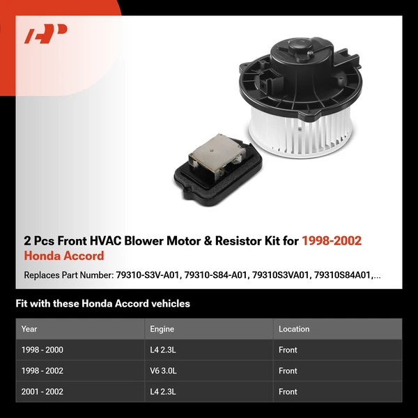 2 Pcs Front HVAC Blower Motor & Resistor Kit for 1998-2002 Honda Accord