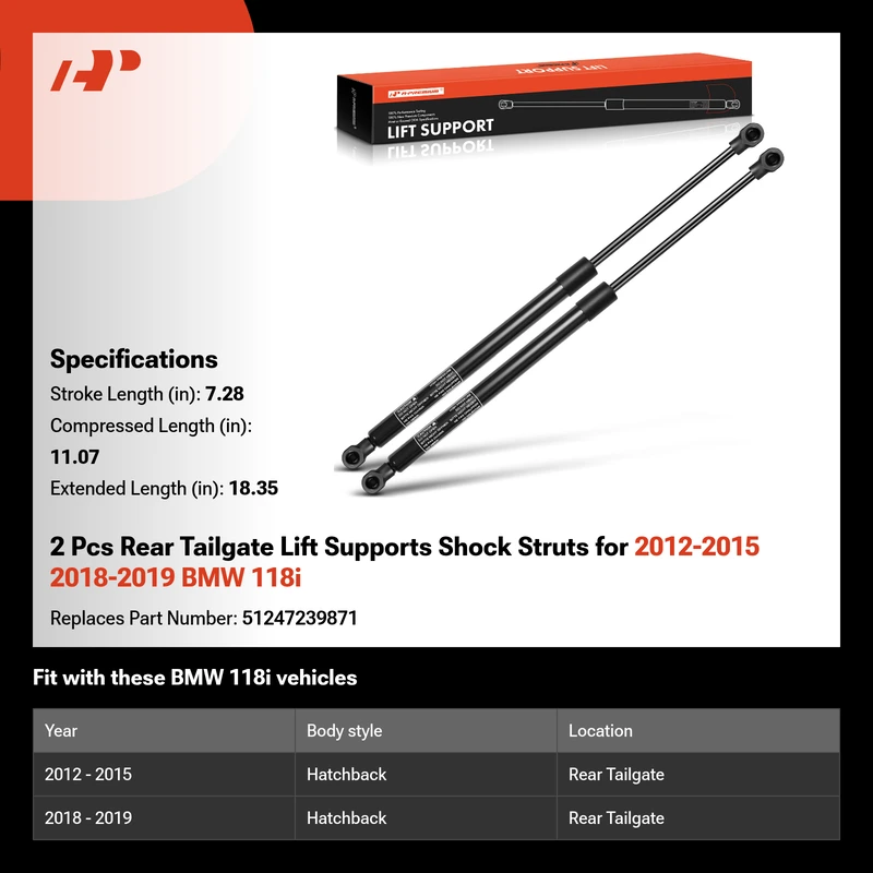 2 Pcs Rear Tailgate Lift Supports Shock Struts for 2012-2015 2018-2019 BMW 118i