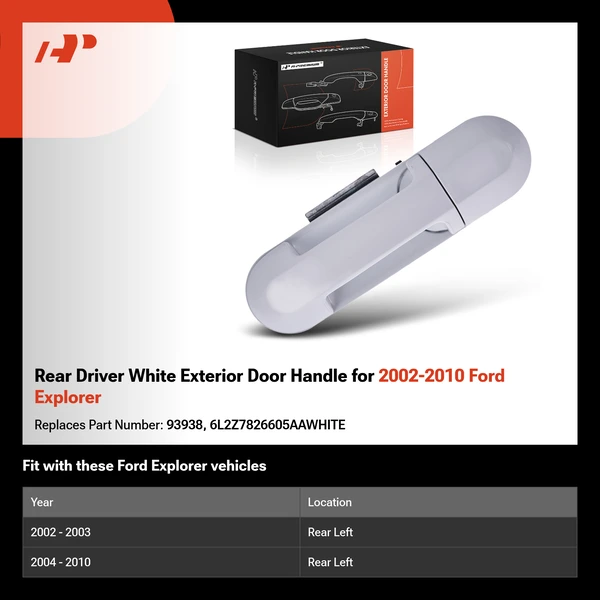 Rear Driver White Exterior Door Handle for 2002-2010 Ford Explorer