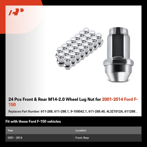 24 Pcs Front & Rear M14-2.0 Wheel Lug Nut for 2001-2014 Ford F-150