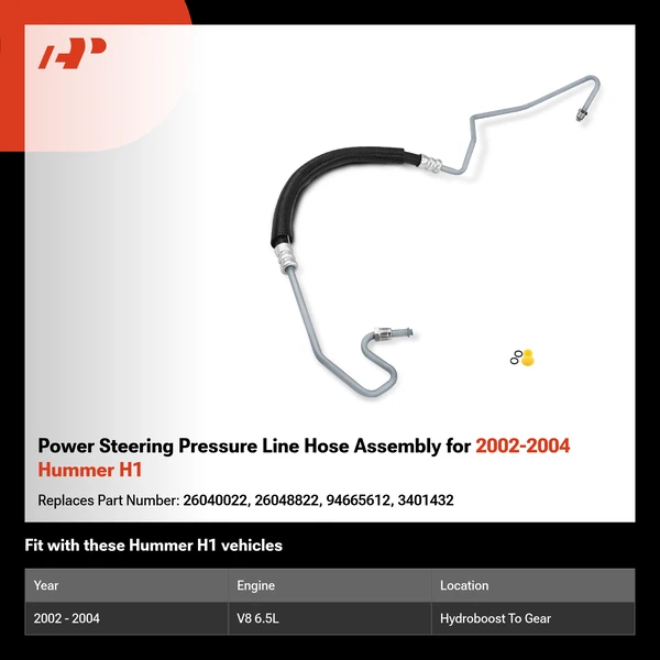Power Steering Pressure Line Hose Assembly for 2002-2004 Hummer H1