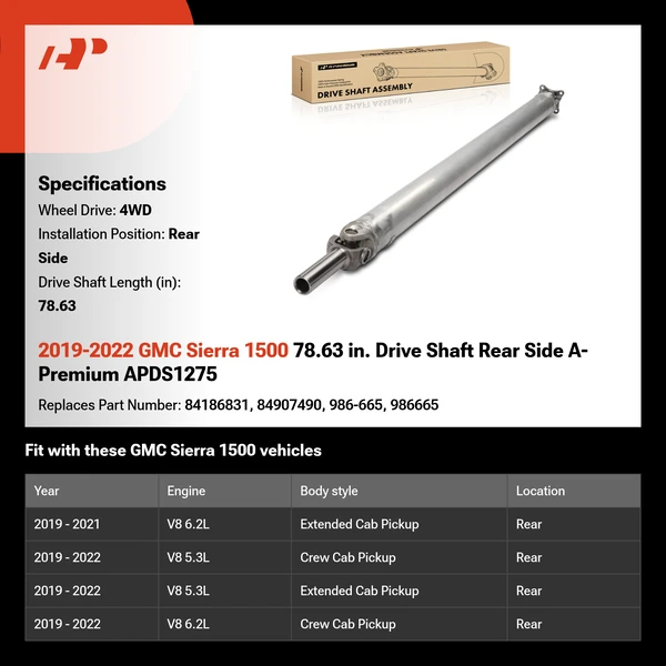 2019-2022 GMC Sierra 1500 78.63 in. Drive Shaft Rear Side A-Premium APDS1275