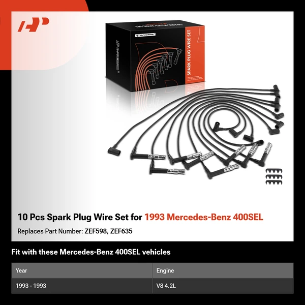 10 Pcs Spark Plug Wire Set for 1993 Mercedes-Benz 400SEL