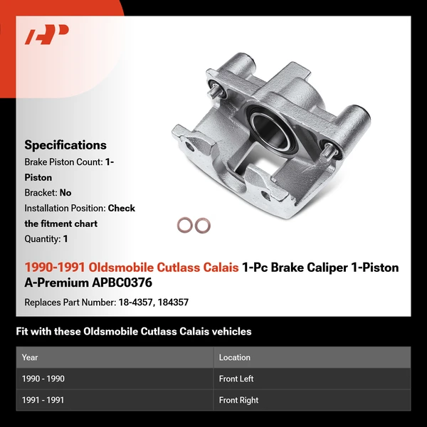 1990-1991 Oldsmobile Cutlass Calais 1-Pc Brake Caliper 1-Piston A-Premium APBC0376