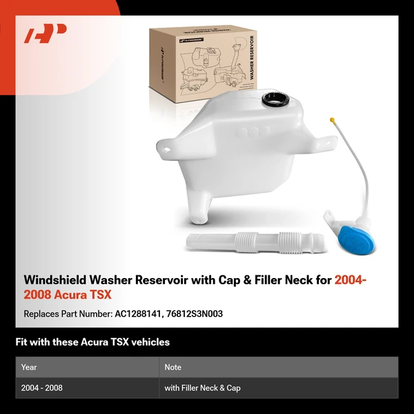 Windshield Washer Reservoir with Cap & Filler Neck for 2004-2008 Acura TSX